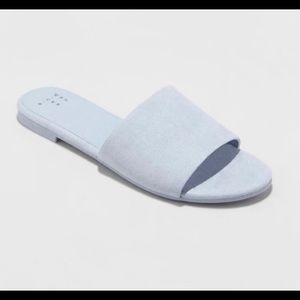 A new day light blue suede slip on sandals